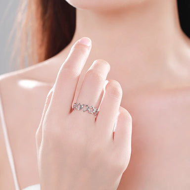 Ailmay Simple Hollow Star Real 925 Sterling Silver Rings for Women Girls Fine Design Ring Statement Jewelry Party Gift