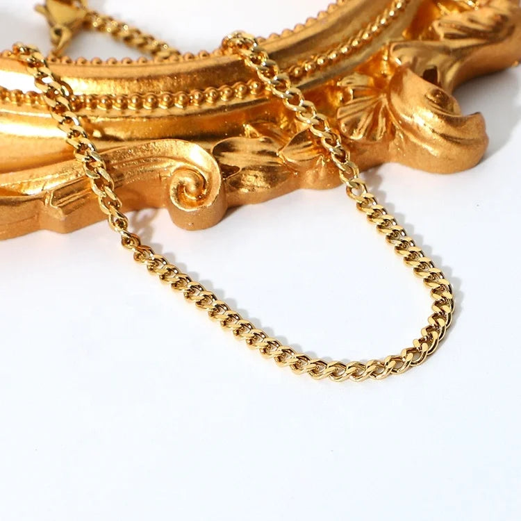 Dainty 3mm 18K Gold Plated Stainless Steel Stacking Miami Cuban Link Chain Feet Anklets for Women