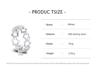 Ailmay Simple Hollow Star Real 925 Sterling Silver Rings for Women Girls Fine Design Ring Statement Jewelry Party Gift