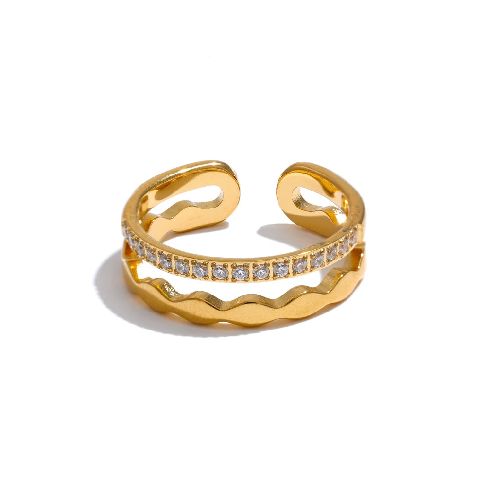 Zircon Open 18K Gold Plated Adjustable Ring