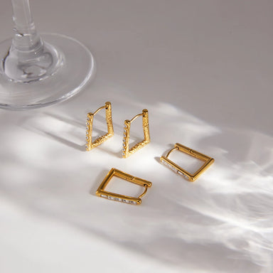J&D Trendy Classic Geometric Trapezoid Earring 18K Gold Stainless Steel Square Zircon Crystal Hammer U Shape Geometric Earring