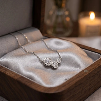 Trendy 925 Silver Moissanite Necklace for Women, Minimalist 3-Stone Design Perfect for Engagement or Birthday Gift Necklace
