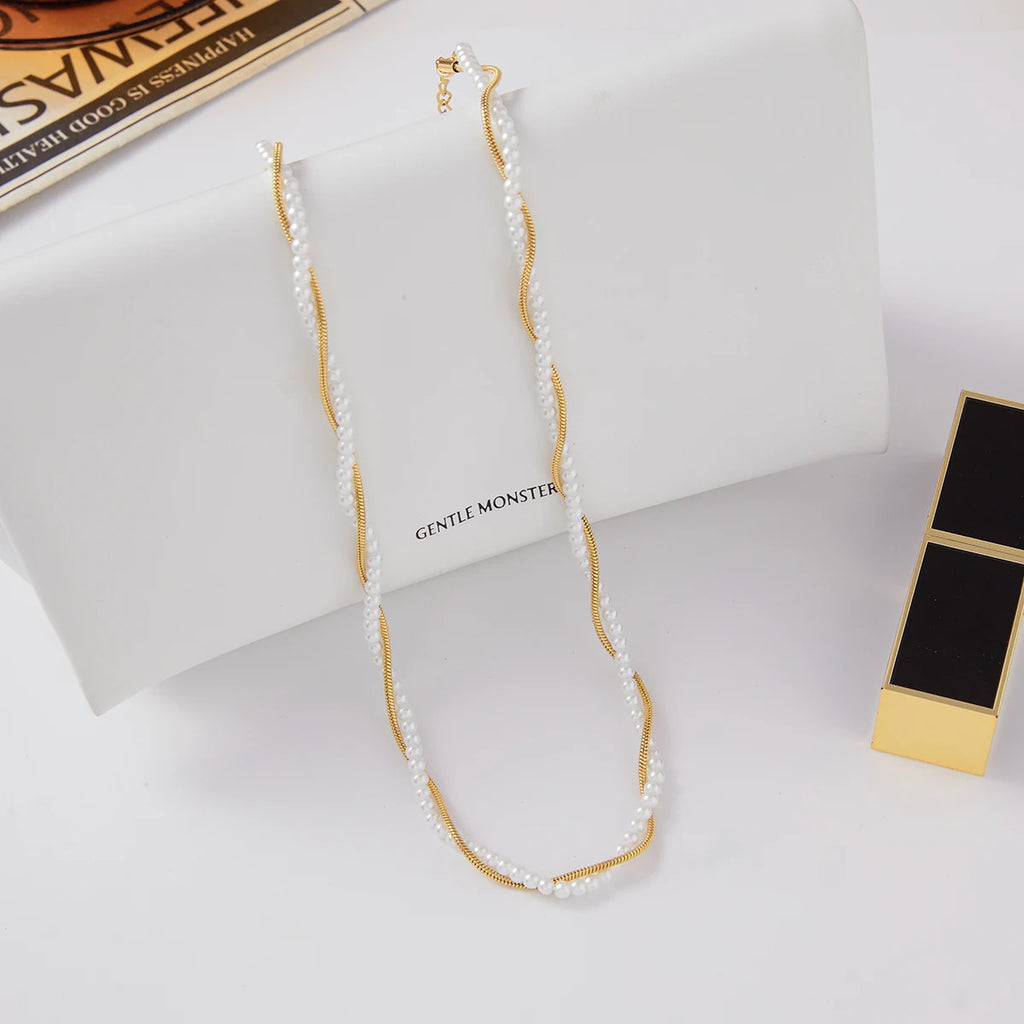 Snakebone Pearl Beads Layer Chain Necklace