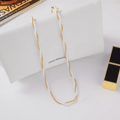 Snakebone Pearl Beads Layer Chain Necklace
