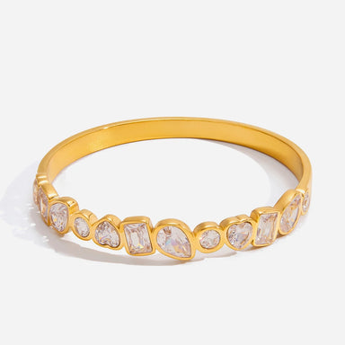 J&D Minimalist Stainless Steel 18K Gold Plated Classic Statement Multi Shape White CZ Bangle Gift for Women Daily Office Wear