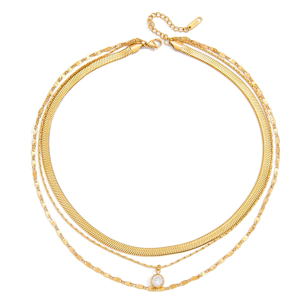 Three Layers Flat Snake Knife Shape String Chain Necklace