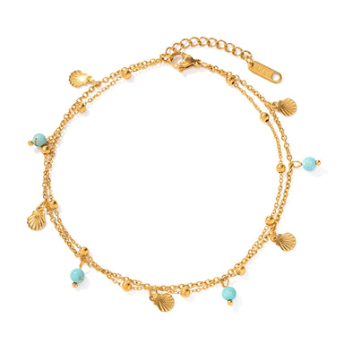 New Arrival Stainless Steel Anklet Beach Jewelry Gift Stainless Steel Turquoise Stone Pendant Seashell Charm Anklet