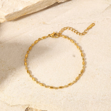 Classic Oval Beads Pure Chain Minimalist Stainless Steel 18K Gold-plated Jewelry Bracelet for Women