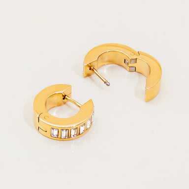 Crystal Rectangle Stone Small Huggie Earrings