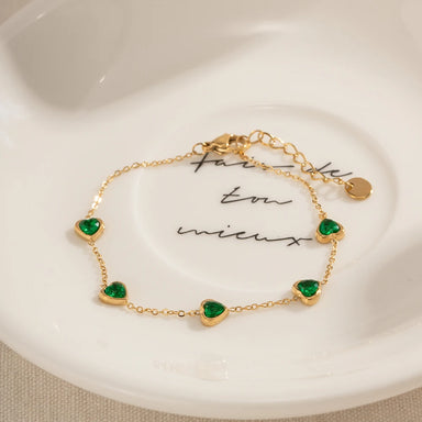 14K Gold Plated Stainless Steel Fine Chain Jewelry Gift Charm Mulit Green Heart Cubic Zirconia Bracelet