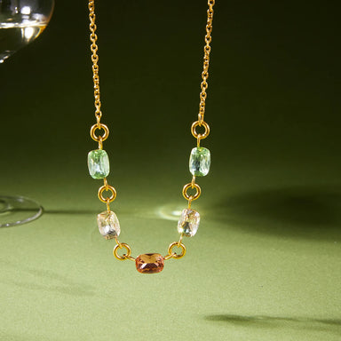 J&D 18K Gold Plated Stainless Steel Rhinestone Cross Necklace Square Colored Crystal Pendant Elegant Fashion Jewelry Women