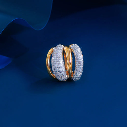 14k Gold Plated Micro Paved Cubic Zirconia  Adjustable Ring