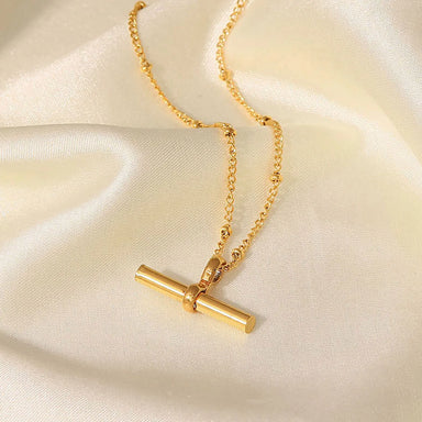 J&D Alluring Stainless Steel Women Jewelry Anklet 18K Gold Plated T-bar Pendant Ball Bead Chain Anklet