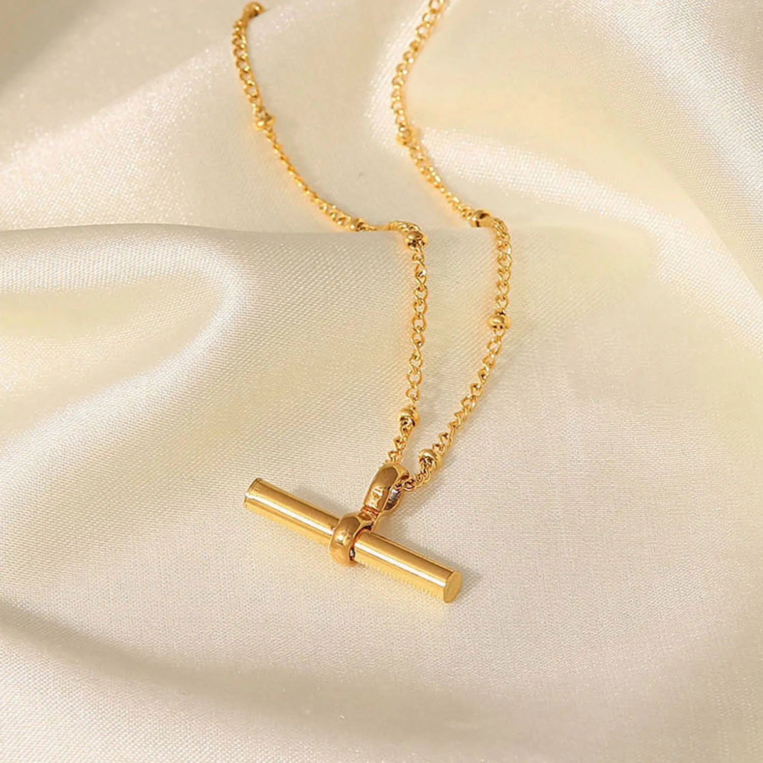J&D Alluring Stainless Steel Women Jewelry Anklet 18K Gold Plated T-bar Pendant Ball Bead Chain Anklet