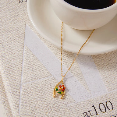 Flower Lucky Bone Wishbone Pendant Necklace