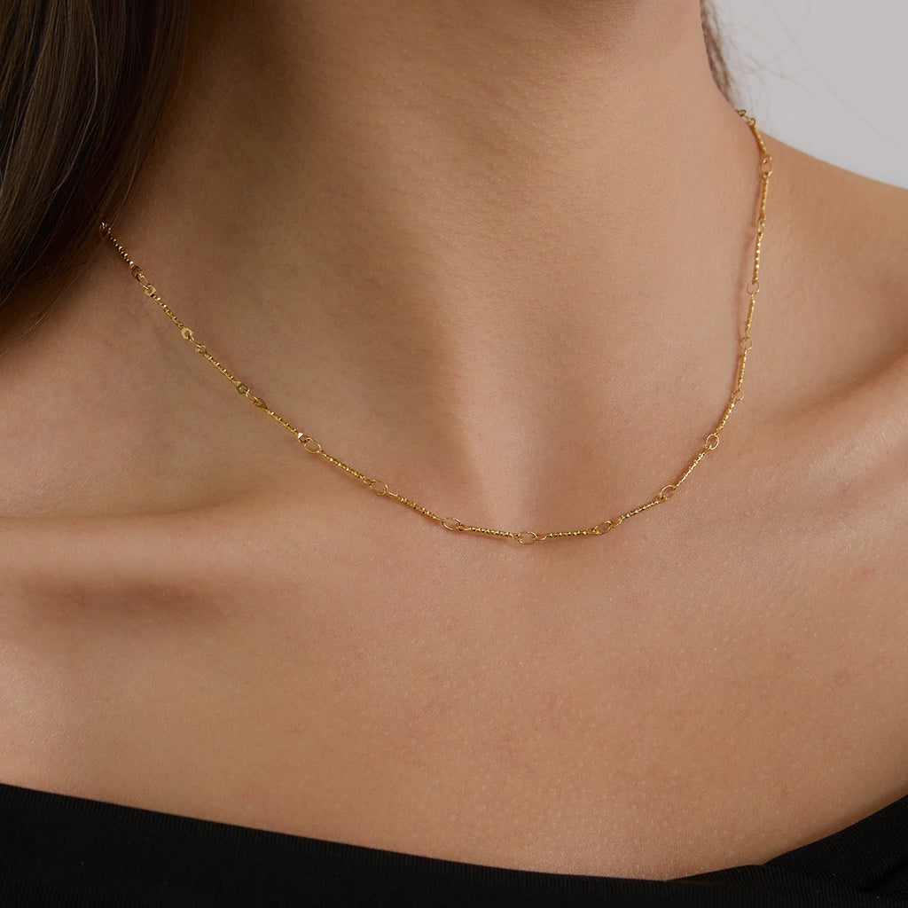J&D 18k PVD Gold Plated Stainless Steel Necklace Vintage Simple Handmade Chain Bar Necklace Choker