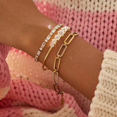 J&D Dainty 18K Gold Plated Stainless Steel Bangle Tennis Chain Zircon Bracelet Fashion Bangle