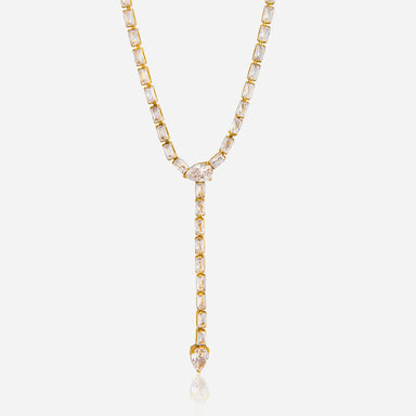 J&D 18K Gold Plate Stainless Steel Necklace Trendy Classic White Zircon Y Chain Snake Pendant Necklace