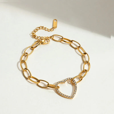 Heart Rhinestone Link Chain Bracelet