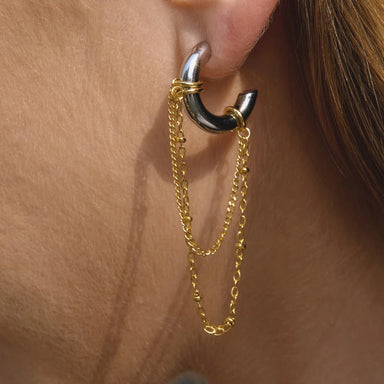 Bicolor Chain CC Hoop Tassel Earring