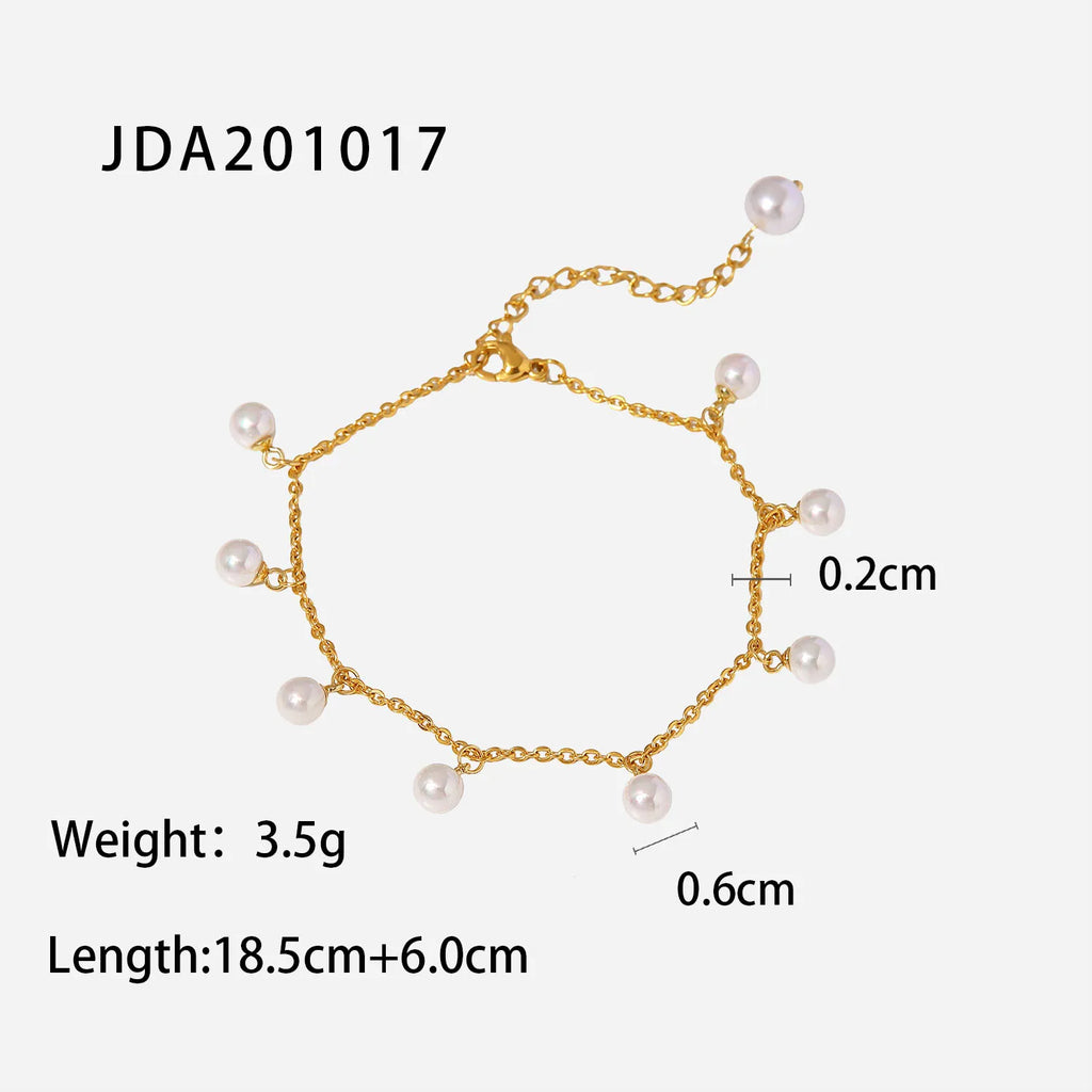 Dainty 18K Gold Plated Stainless Steel Tassel Pearl Charm Chain Pendant Anklet for Women Jewelry