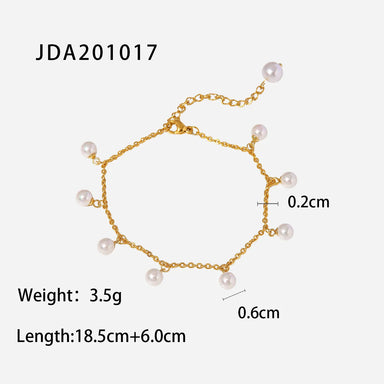 Dainty 18K Gold Plated Stainless Steel Tassel Pearl Charm Chain Pendant Anklet for Women Jewelry