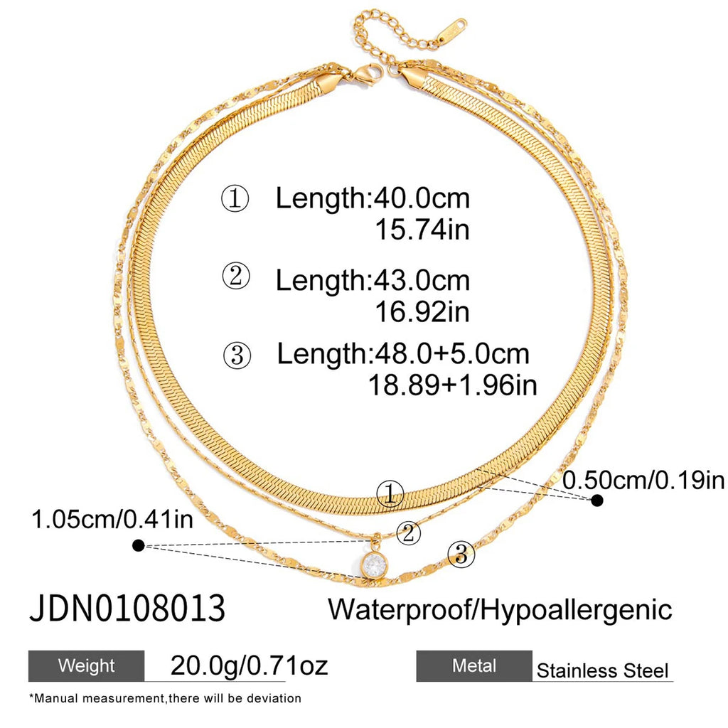 Three Layers Flat Snake Knife Shape String Chain Necklace
