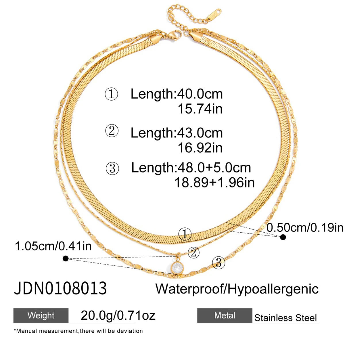 Three Layers Flat Snake Knife Shape String Chain Necklace