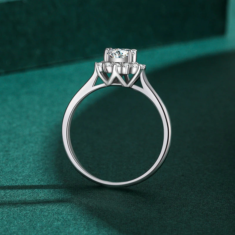 Ailmay Shining Clear Zircon Fashion 925 Sterling Silver Flower Finger Ring for Women Wedding Statement Fine Silver Jewelry