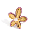 Pink Enamel Glass Pearl Flower Open Ring