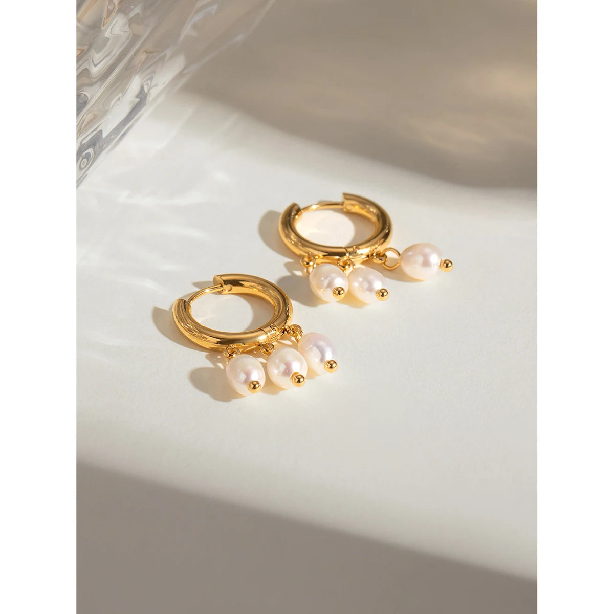 Three Freshwater Pearl Hoop Earring