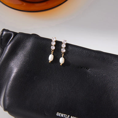 CZ Oval Freshwater Pearl Earrings