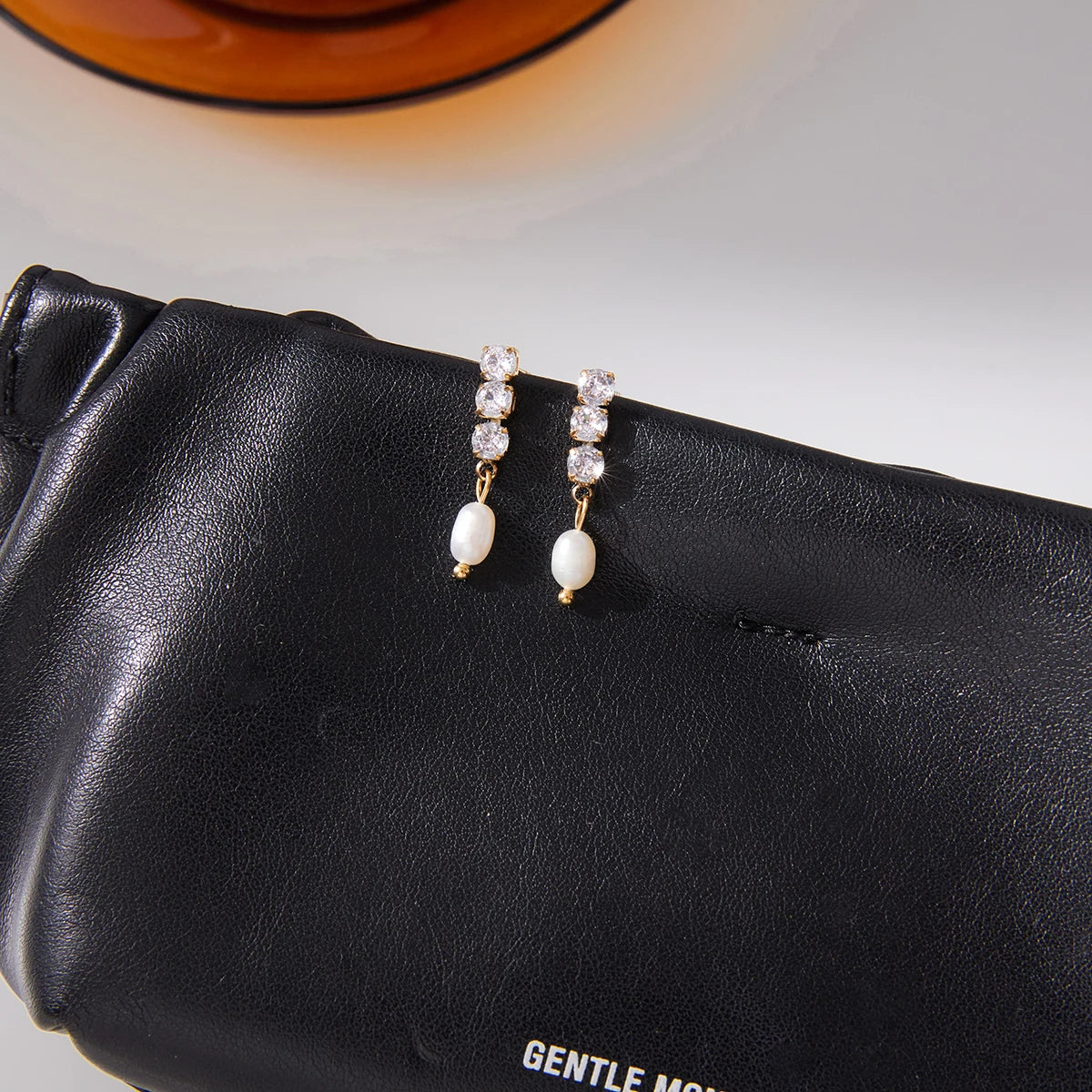CZ Oval Freshwater Pearl Earrings