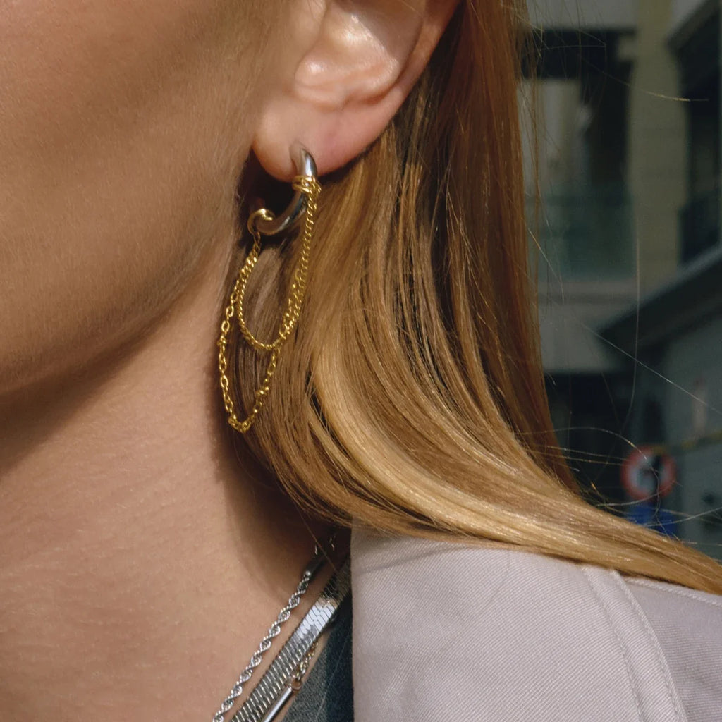 Bicolor Chain CC Hoop Tassel Earring