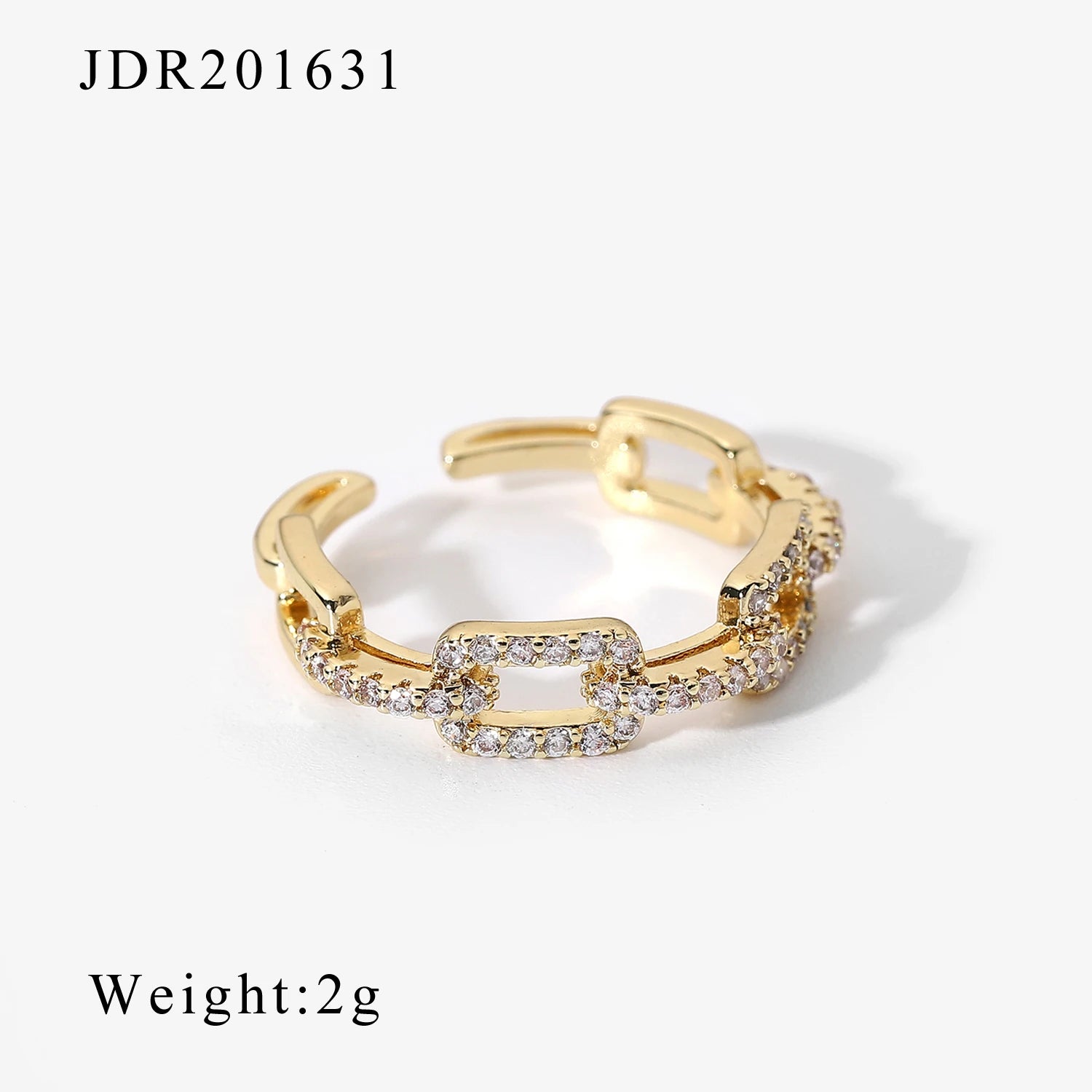 18K Gold Plated Copper Square Buckle Link Chain Opening Trendy Engagement Zircon Ring for Women for Parties and Anniversaries