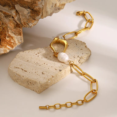 J&D Luxury 18k Gold Stainless Steel Adjustable Bracelets Freshwater Pearl Irregular Pendant Bracelets