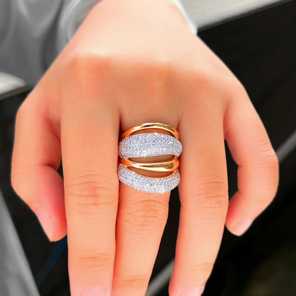 14k Gold Plated Micro Paved Cubic Zirconia  Adjustable Ring - Kimiko