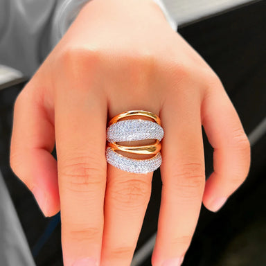 14k Gold Plated Micro Paved Cubic Zirconia  Adjustable Ring - Kimiko