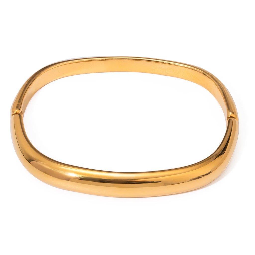 J&D 18K Gold Plated Stainless Steel Bracelet Jewelry Smooth Surface Clasp Square Medieval Bangle