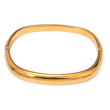 J&D 18K Gold Plated Stainless Steel Bracelet Jewelry Smooth Surface Clasp Square Medieval Bangle