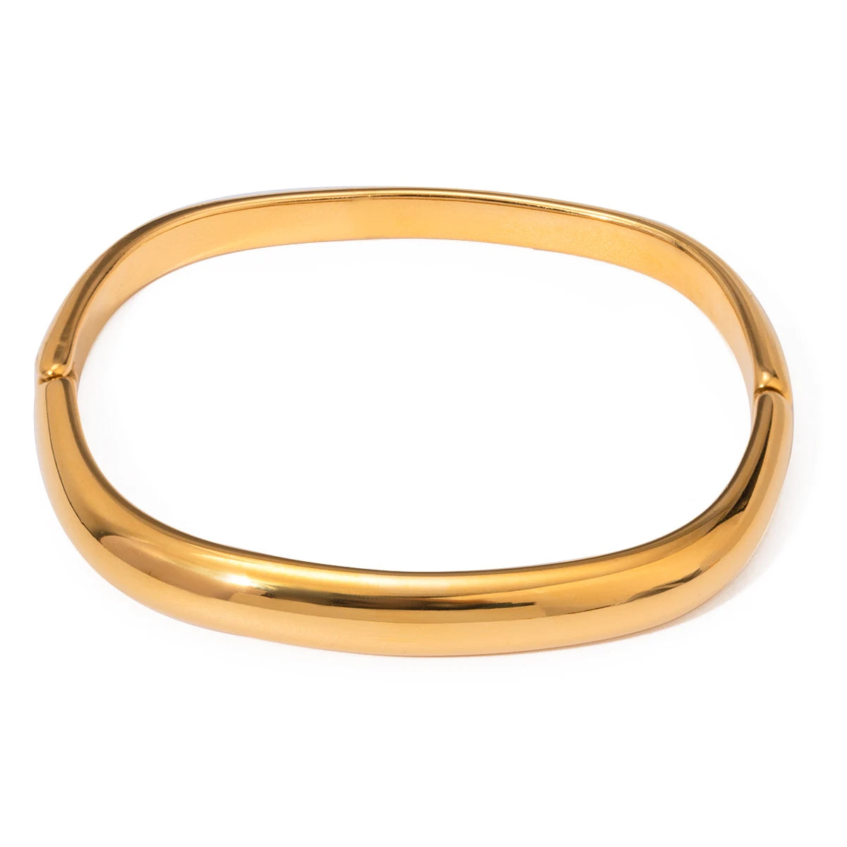 J&D 18K Gold Plated Stainless Steel Bracelet Jewelry Smooth Surface Clasp Square Medieval Bangle