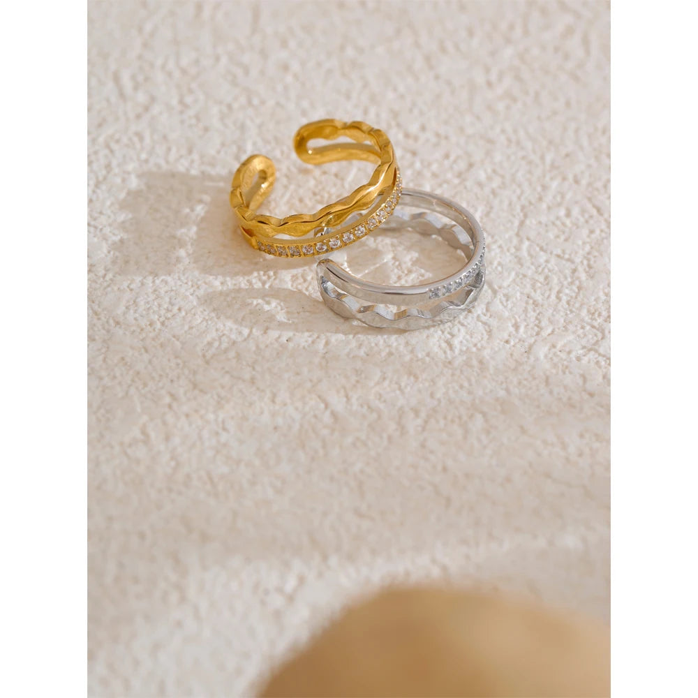 Zircon Open 18K Gold Plated Adjustable Ring