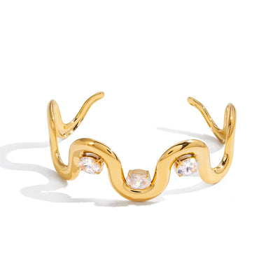 Wave Irregular Cuff Zircon Opening Bangle