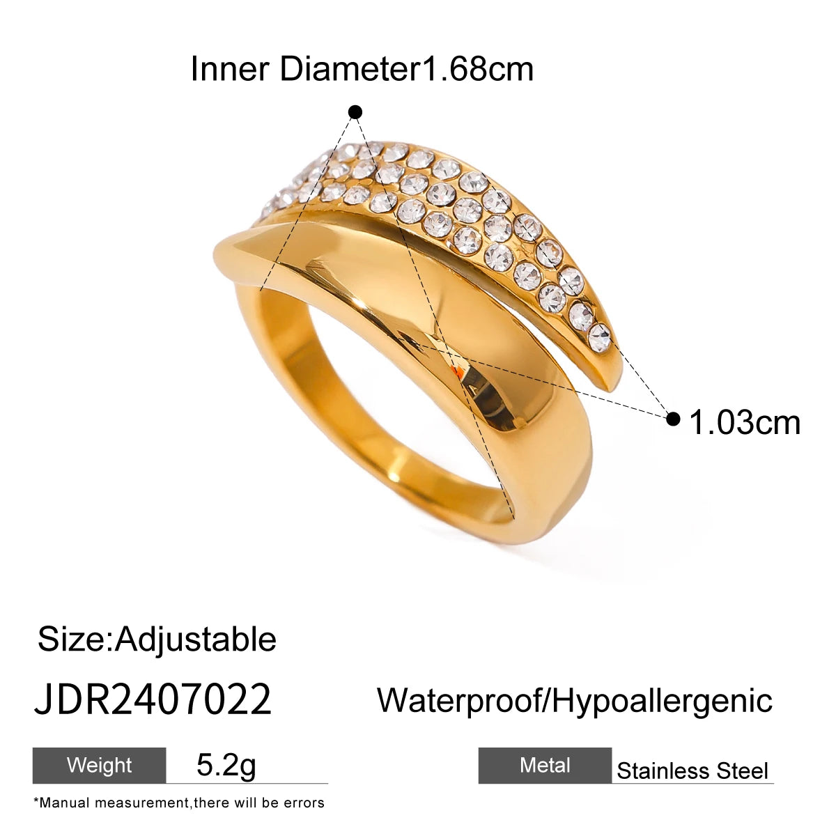 J&D Jewelry Zircon/White  Geometric Opening Ring  18K PVD Gold Silver Plated Stainless Steel  for Women