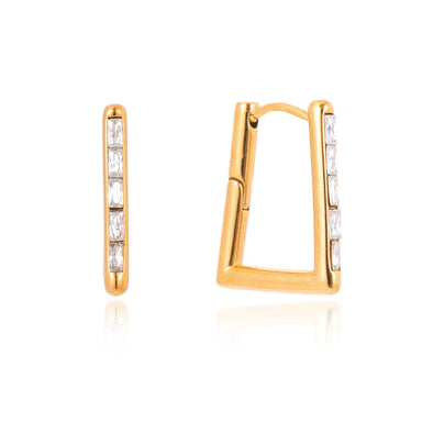 J&D Trendy Classic Geometric Trapezoid Earring 18K Gold Stainless Steel Square Zircon Crystal Hammer U Shape Geometric Earring