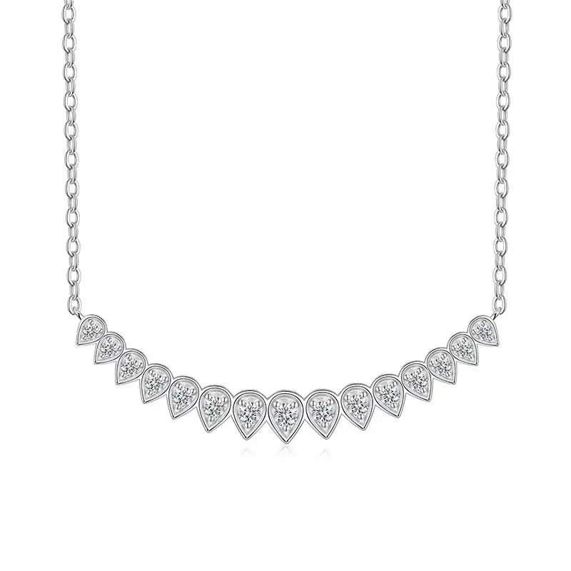 S925 Sterling Silver Moissanite Smiley Pendant Necklace Pear Shape Bezel-Set Pave Diamond-Style Necklace