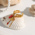 Open Rings Coral Red Crystal Shell Chain Ring
