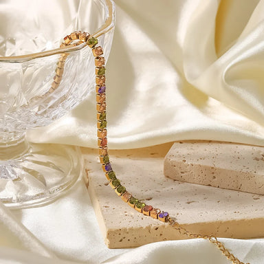 Mix Color Round Shape Zirconia Circling Setting 18K Gold Plated Stainless Steel Crystal Bracelets