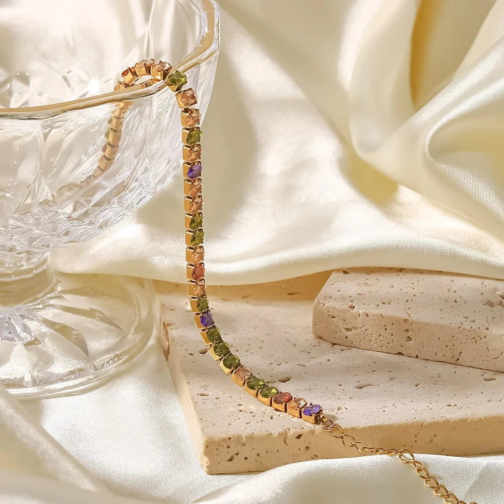 Mix Color Round Shape Zirconia Circling Setting 18K Gold Plated Stainless Steel Crystal Bracelets