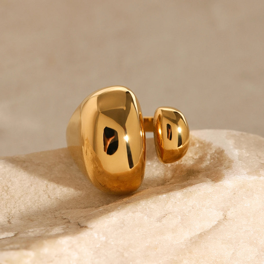 J&D Jewelry Asymmetrically Sized Double Split Ring 18K PVD Gold Silver Plated Stainless Steel Clean Fit Ring